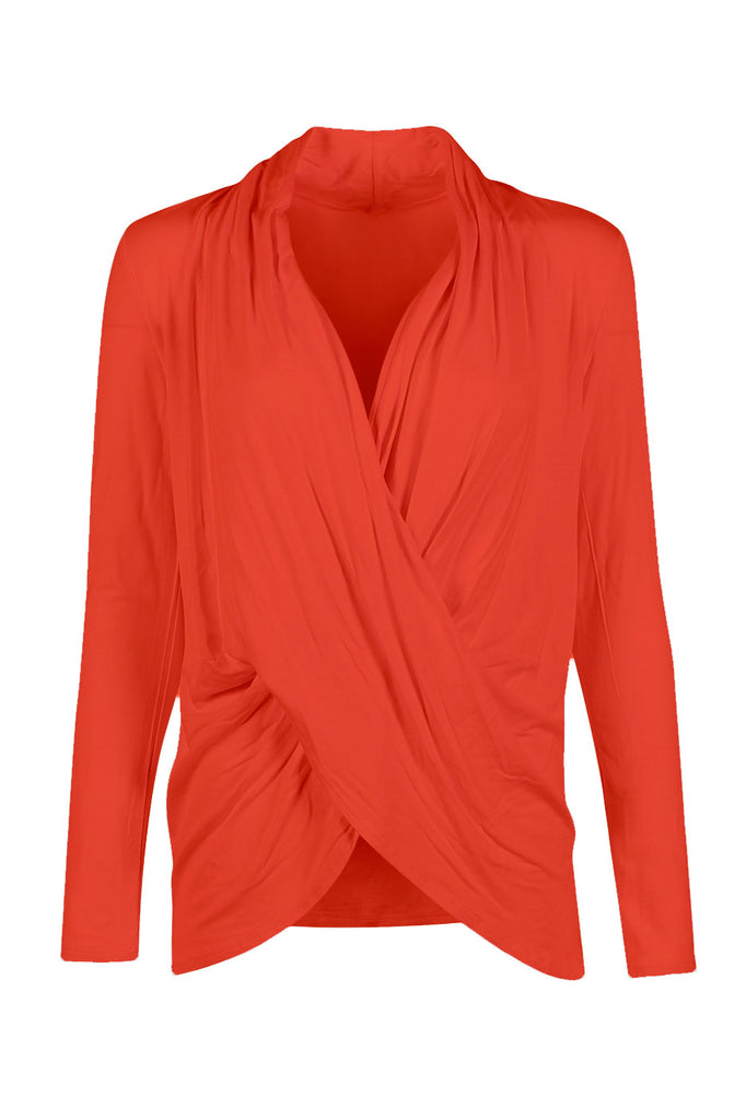 Long Sleeve Criss Cross Drape Front Top - BodiLove | 30% Off First Order - 40 | Rust